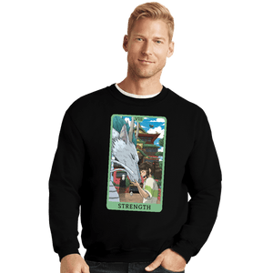 Daily_Deal_Shirts Crewneck Sweater, Unisex / Small / Black Tarot Ghibli Strength