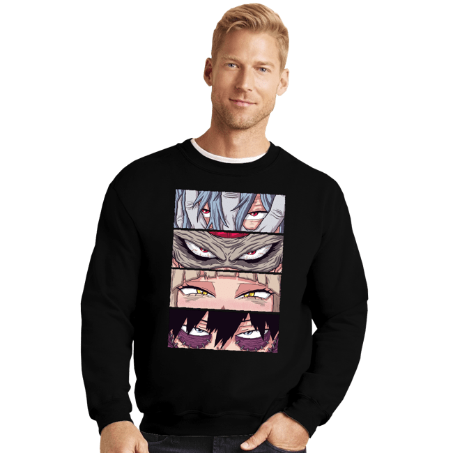 Daily_Deal_Shirts Crewneck Sweater, Unisex / Small / Black MHA Villains Eyes