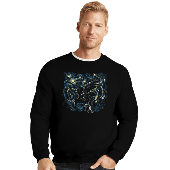 Secret_Shirts Crewneck Sweater, Unisex / Small / Black Starry Predator