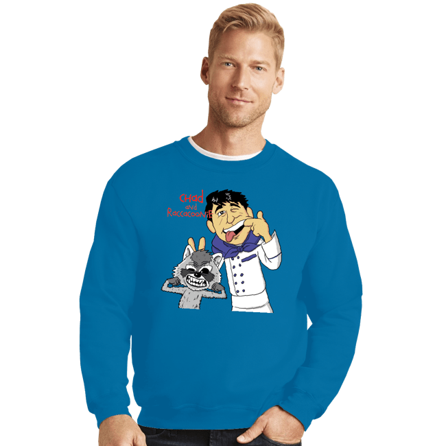 Daily_Deal_Shirts Crewneck Sweater, Unisex / Small / Sapphire Chad & Raccacoonie