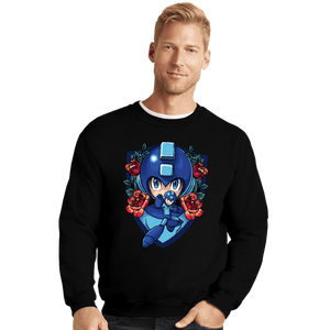 Secret_Shirts Crewneck Sweater, Unisex / Small / Black Megaman Crest