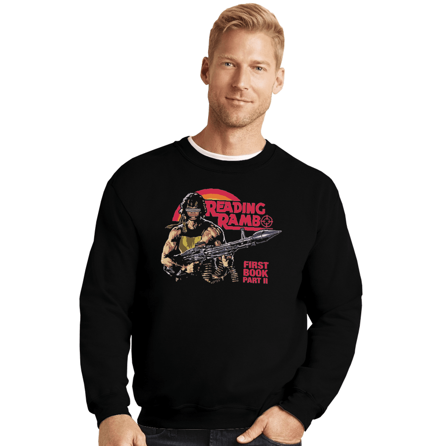 Shirts Crewneck Sweater, Unisex / Small / Black Reading Rambo
