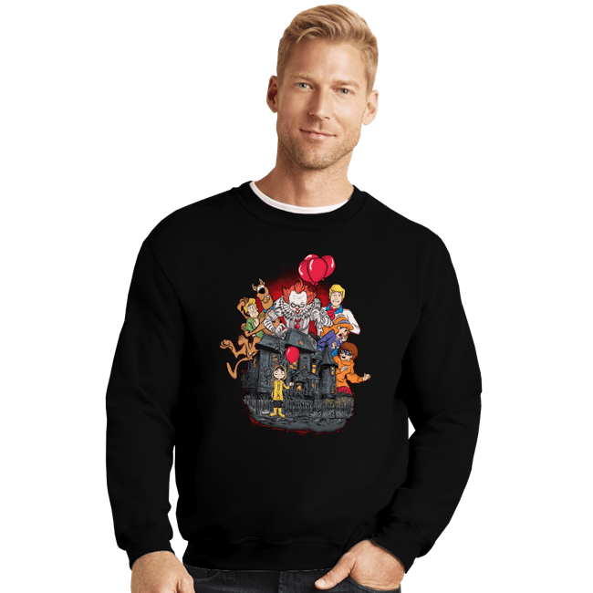 Daily_Deal_Shirts Crewneck Sweater, Unisex / Small / Black Creepy Clown In Derry Maine