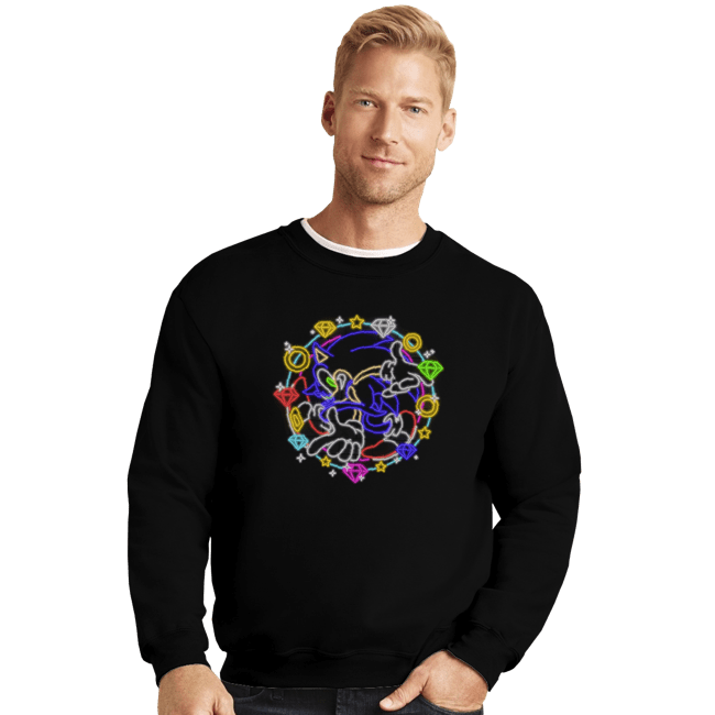 Secret_Shirts Crewneck Sweater, Unisex / Small / Black Sonic Neon