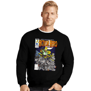 Daily_Deal_Shirts Crewneck Sweater, Unisex / Small / Black Action Hero