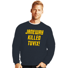 Load image into Gallery viewer, Daily_Deal_Shirts Crewneck Sweater, Unisex / Small / Dark Heather Janeway Killed Tuvix!
