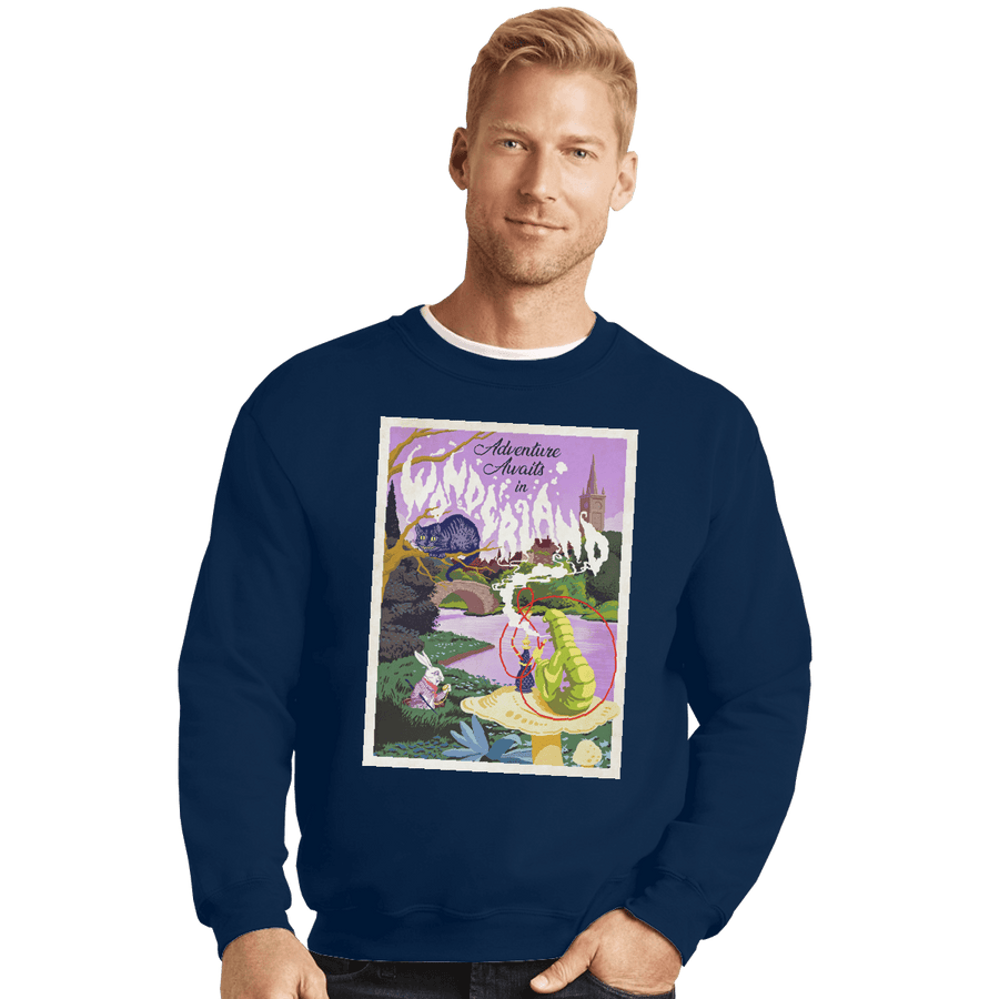 Shirts Crewneck Sweater, Unisex / Small / Navy Adventure Awaits In Wonderland