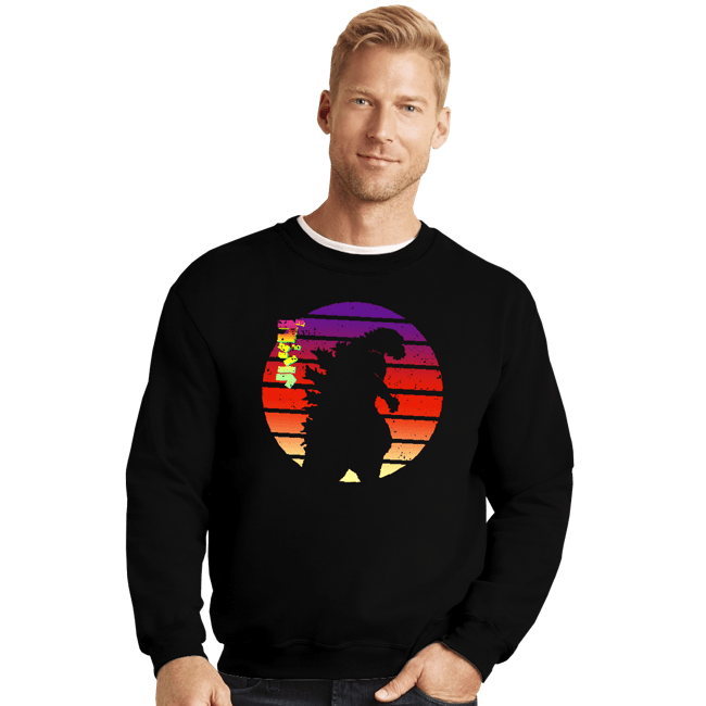 Shirts Crewneck Sweater, Unisex / Small / Black Sunset Kaiju