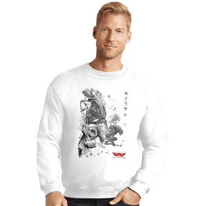 Shirts Crewneck Sweater, Unisex / Small / White Xenomorphs Invasion Sumi-e