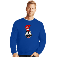 Load image into Gallery viewer, Shirts Crewneck Sweater, Unisex / Small / Royal Blue Mad Cat Hat
