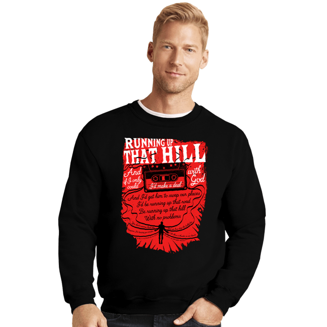Daily_Deal_Shirts Crewneck Sweater, Unisex / Small / Black Running Up That Hill Tape
