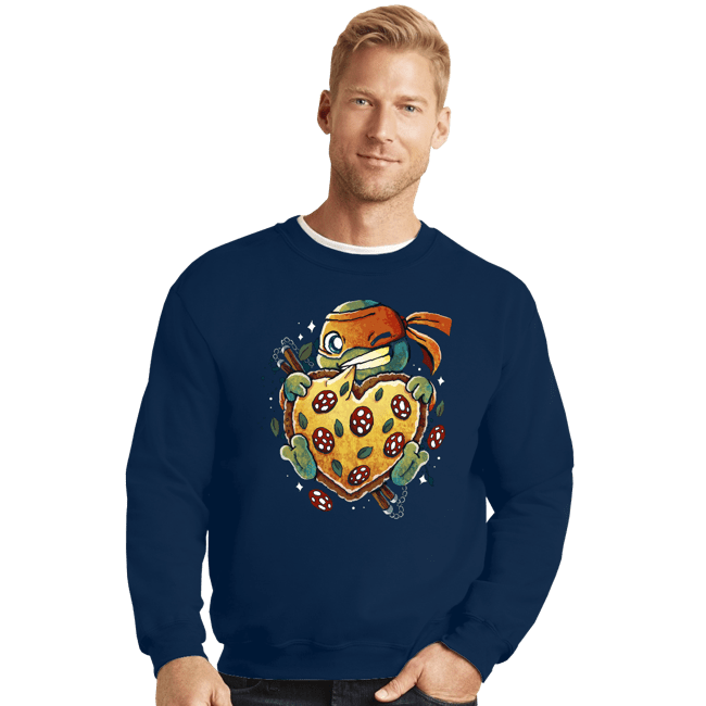 Daily_Deal_Shirts Crewneck Sweater, Unisex / Small / Navy Love Pizza
