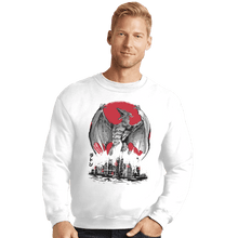 Load image into Gallery viewer, Shirts Crewneck Sweater, Unisex / Small / White Fire Pteranodon Attack Sumi-e
