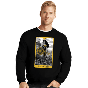 Daily_Deal_Shirts Crewneck Sweater, Unisex / Small / Black JL Tarot - Strength