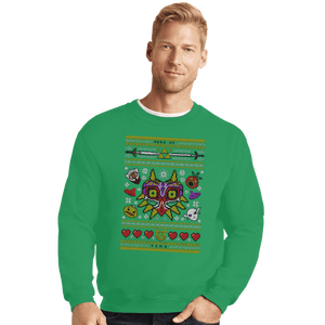 Shirts Crewneck Sweater, Unisex / Small / Irish Green Happy Mask Xmas