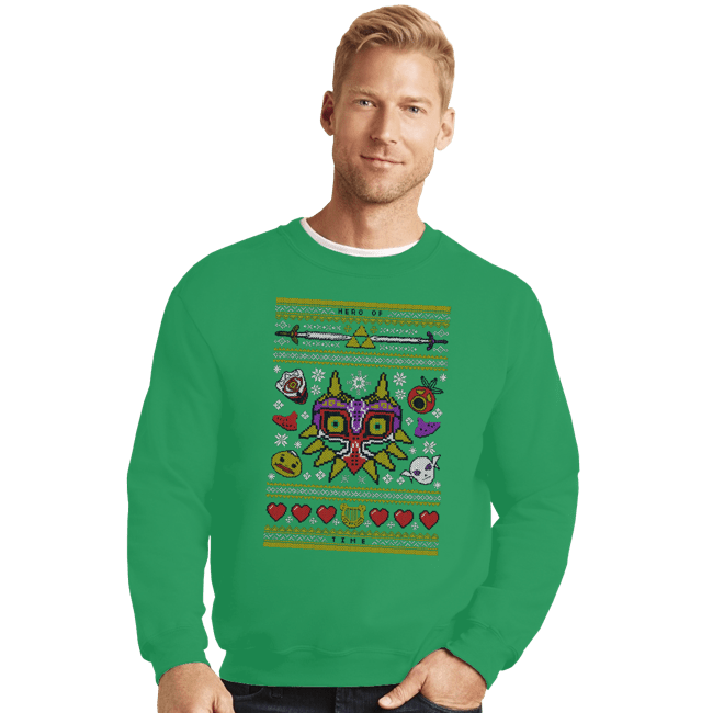 Shirts Crewneck Sweater, Unisex / Small / Irish Green Happy Mask Xmas