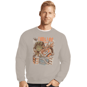 Shirts Crewneck Sweater, Unisex / Small / Sand Kaiju Food Fight