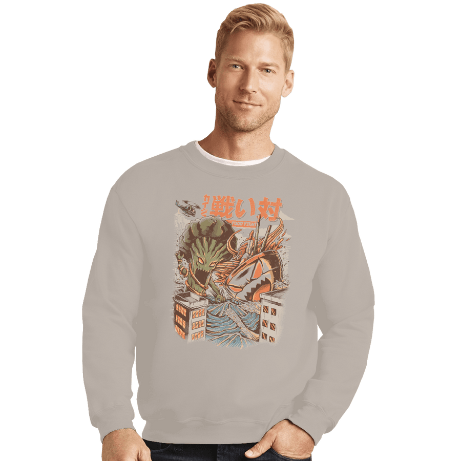 Shirts Crewneck Sweater, Unisex / Small / Sand Kaiju Food Fight