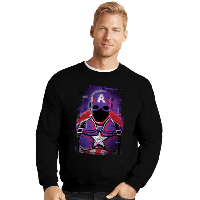 Shirts Crewneck Sweater, Unisex / Small / Black Glitch Captain America