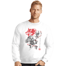 Load image into Gallery viewer, Shirts Crewneck Sweater, Unisex / Small / White Twilight Wolf Sumi-e
