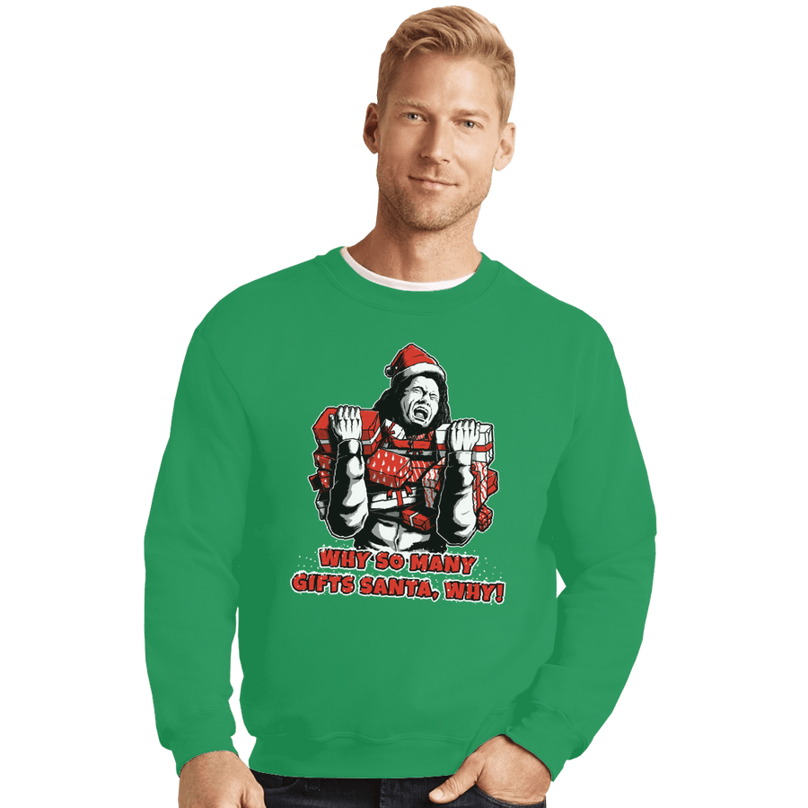 Shirts Crewneck Sweater, Unisex / Small / Irish Green Why Santa Why