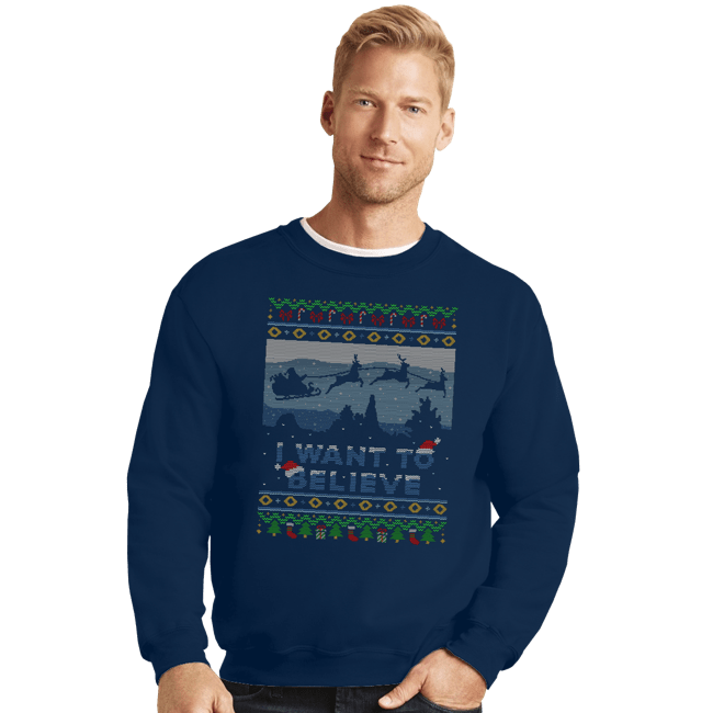 Daily_Deal_Shirts Crewneck Sweater, Unisex / Small / Navy Believe In Xmas