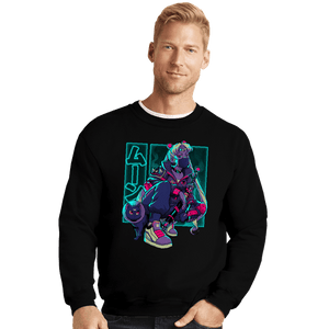Daily_Deal_Shirts Crewneck Sweater, Unisex / Small / Black Neon Waxing Moon