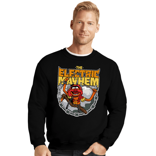 Daily_Deal_Shirts Crewneck Sweater, Unisex / Small / Black Electric Mayhem