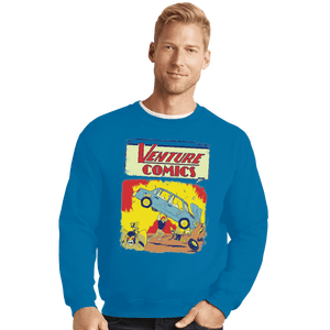 Shirts Crewneck Sweater, Unisex / Small / Sapphire Brock Action Comics