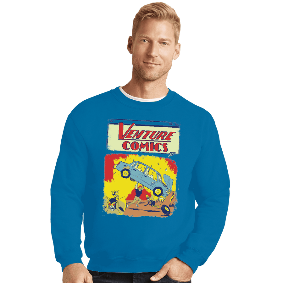 Shirts Crewneck Sweater, Unisex / Small / Sapphire Brock Action Comics