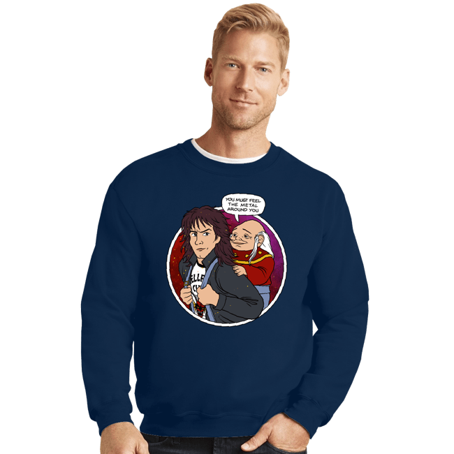 Daily_Deal_Shirts Crewneck Sweater, Unisex / Small / Navy Feel The Metal