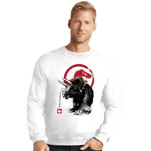 Shirts Crewneck Sweater, Unisex / Small / White TRICERATOPS SUMI-E halftones
