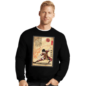 Daily_Deal_Shirts Crewneck Sweater, Unisex / Small / Black Fire Nation Master Woodblock
