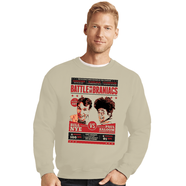 Daily_Deal_Shirts Crewneck Sweater, Unisex / Small / Sand Battle Of The Braniacs