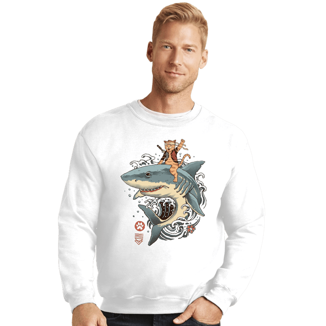 Daily_Deal_Shirts Crewneck Sweater, Unisex / Small / White Shark Catana