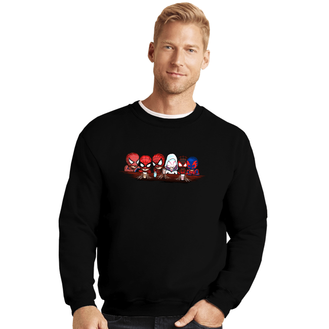Daily_Deal_Shirts Crewneck Sweater, Unisex / Small / Black Spider Friends