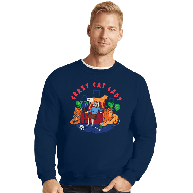 Secret_Shirts Crewneck Sweater, Unisex / Small / Navy Crazy Cat Lady