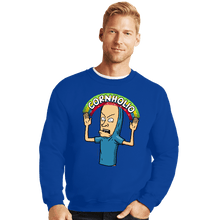 Load image into Gallery viewer, Secret_Shirts Crewneck Sweater, Unisex / Small / Royal Blue Cornholio Rainbow
