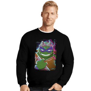 Daily_Deal_Shirts Crewneck Sweater, Unisex / Small / Black Glitch Donatello