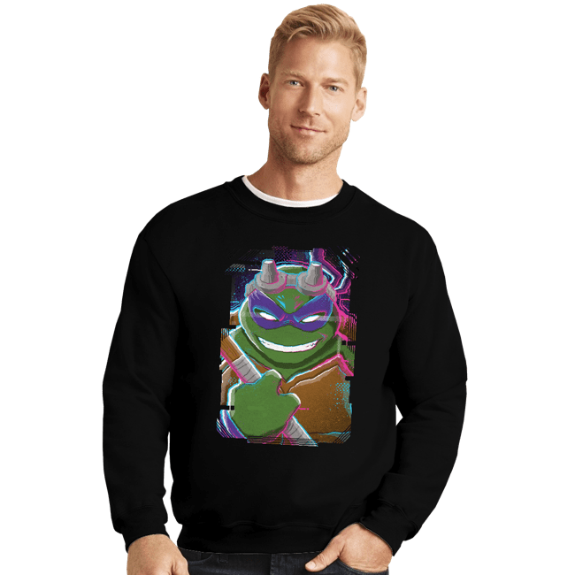 Daily_Deal_Shirts Crewneck Sweater, Unisex / Small / Black Glitch Donatello
