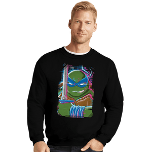 Daily_Deal_Shirts Crewneck Sweater, Unisex / Small / Black Glitch Leonardo