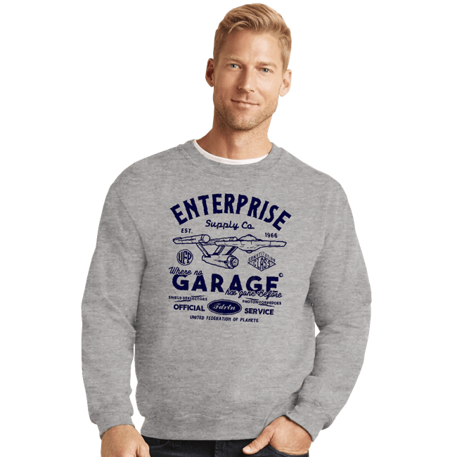 Daily_Deal_Shirts Crewneck Sweater, Unisex / Small / Sports Grey Enterprise Garage