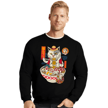 Load image into Gallery viewer, Daily_Deal_Shirts Crewneck Sweater, Unisex / Small / Black Ramen Cat Pirate

