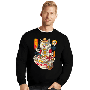Daily_Deal_Shirts Crewneck Sweater, Unisex / Small / Black Ramen Cat Pirate