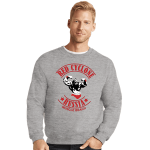 Shirts Crewneck Sweater, Unisex / Small / Sports Grey Red Cyclone Muscle Beach