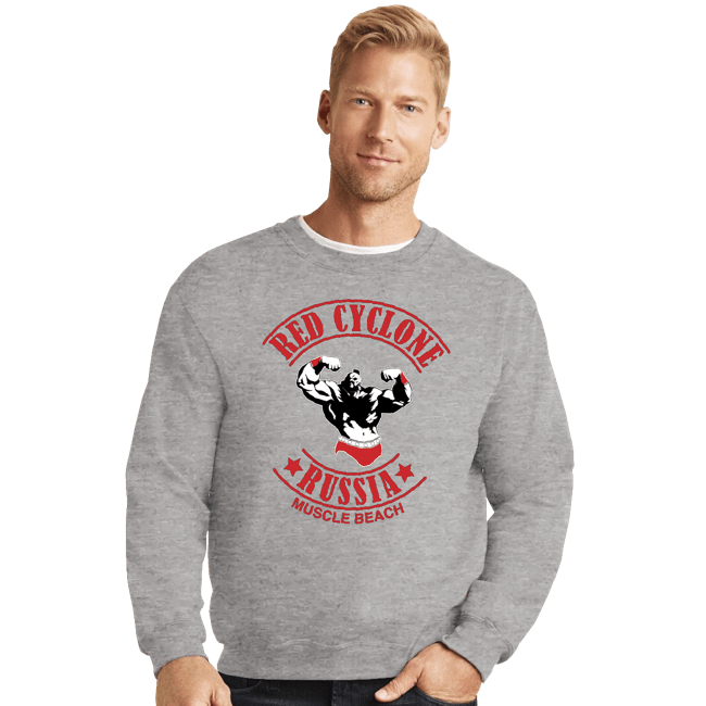 Shirts Crewneck Sweater, Unisex / Small / Sports Grey Red Cyclone Muscle Beach