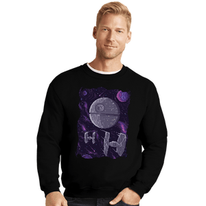 Daily_Deal_Shirts Crewneck Sweater, Unisex / Small / Black Pixel Death Star