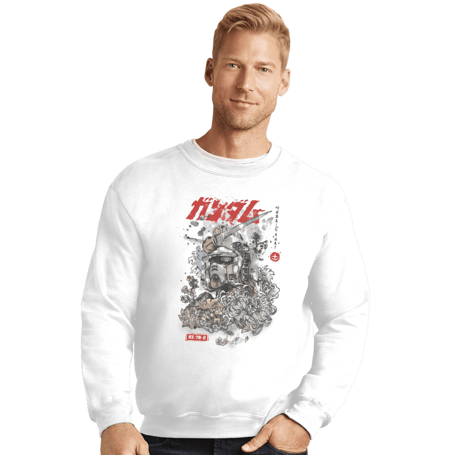 Shirts Crewneck Sweater, Unisex / Small / White Gundam Ink