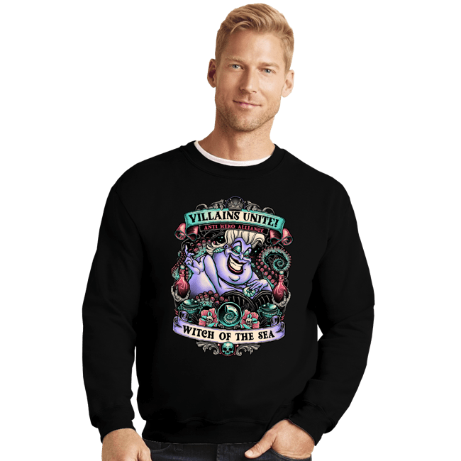 Daily_Deal_Shirts Crewneck Sweater, Unisex / Small / Black Villains Unite Ursula