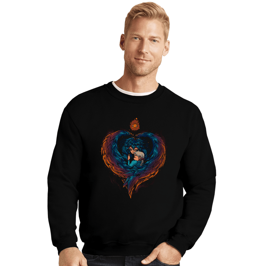 Shirts Crewneck Sweater, Unisex / Small / Black Heart On Fire